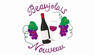 image of bottle of wine, grapes and glass with the words Beaujolais Nouveau